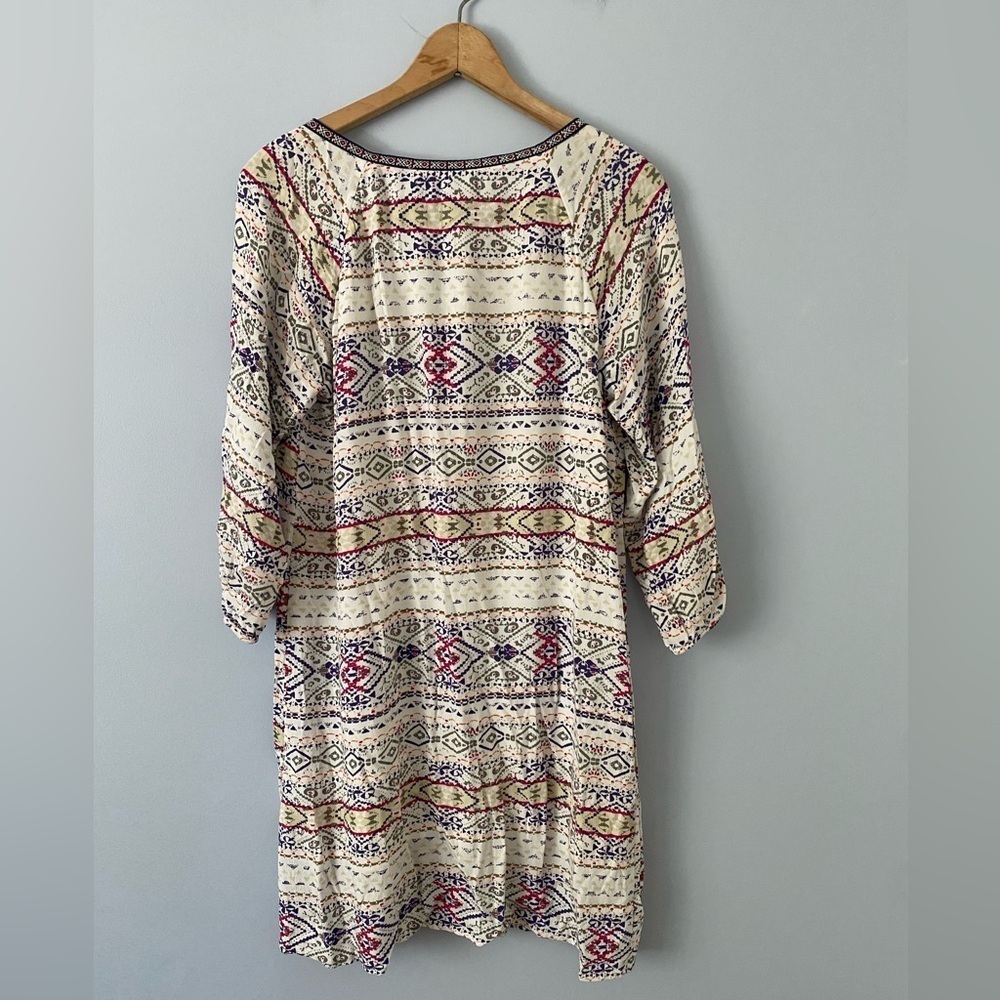 Skies are Blue Size Medium V-Neck Tunic Dress Aztec Print Embroidered Trim - Picture 3 of 10